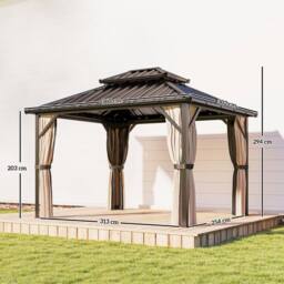OUTSUNNY 3 x 3 m Hardtop Gazebo Canopy with Aluminium Frame, Garden Gazebo in Brown - thumbnail 3