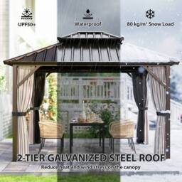 OUTSUNNY 3 x 3 m Hardtop Gazebo Canopy with Aluminium Frame, Garden Gazebo in Brown - thumbnail 4
