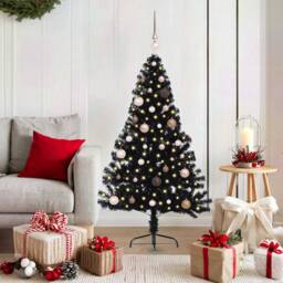 Berkfield Home Beautiful Artificial Pre-lit Christmas Tree Black 150 cm PVC - thumbnail 2