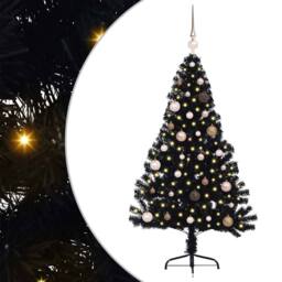 Berkfield Home Beautiful Artificial Pre-lit Christmas Tree Black 150 cm PVC - thumbnail 3