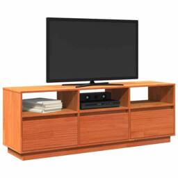 Berkfield Home TV Cabinet Wax Brown 140x37x50 cm Solid Wood Pine - Size: 140 x 37 x 50 cm - thumbnail 4