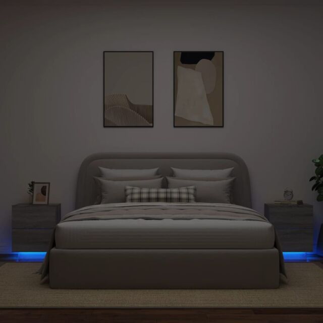 Berkfield Home Bedside Cabinets with LED Lights 2 pcs Grey Sonoma Engineered Wood - image 1