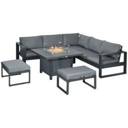 OUTSUNNY 6-Piece Garden Furniture Set with Firepit Table Outdoor Sofa Aluminium in Grey - thumbnail 2