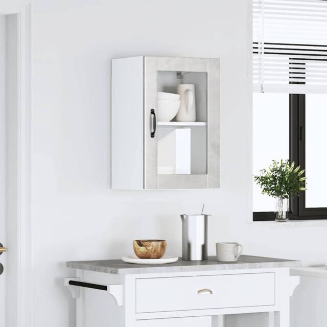 Berkfield Home Kitchen Wall Cabinet with Glass Door¬†Porto Concrete Grey - image 1