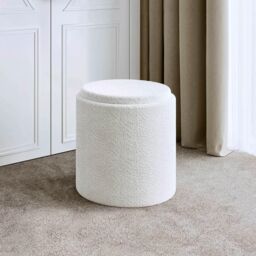 CARME HOME Hailey Ivory Bouclé Fabric Storage Stool Decor For Living Room Bedroom Ottoman Footstool Upholstered in White - thumbnail 1