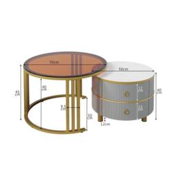 BTM Round Nesting Coffee Tables with 2 Drawers, 2-in-1 Set in Grey - thumbnail 5
