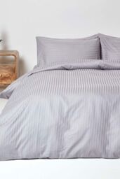 Homescapes Egyptian Cotton Stripe Duvet Cover & Pillowcase 330 TC in Grey - Size: Double - thumbnail 2