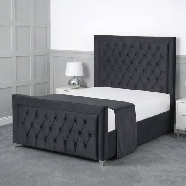 Living Comfort Bedz Ember Upholstered Gas Lift Storage Bed with 48 Inch Headboard in Charcoal - Size: Single - image 1