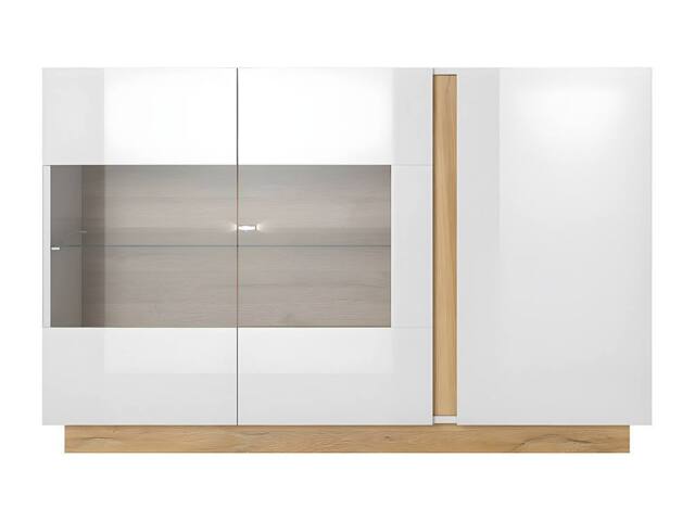 Vente-unique MURARI Sideboard - 3 Doors - With Leds - High - Gloss White & Oak in Light Oak - image 1
