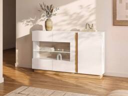 Vente-unique MURARI Sideboard - 3 Doors - With Leds - High - Gloss White & Oak in Light Oak - thumbnail 3