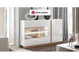 Vente-unique MURARI Sideboard - 3 Doors - With Leds - High - Gloss White & Oak in Light Oak - thumbnail 4