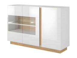 Vente-unique MURARI Sideboard - 3 Doors - With Leds - High - Gloss White & Oak in Light Oak - thumbnail 7