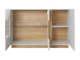 Vente-unique MURARI Sideboard - 3 Doors - With Leds - High - Gloss White & Oak in Light Oak - thumbnail 6