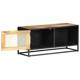 Berkfield Home TV Cabinet 90x30x40 cm Rough Mango Wood & Natural Cane in Brown - Size: 90 x 30 x 40 cm - thumbnail 2