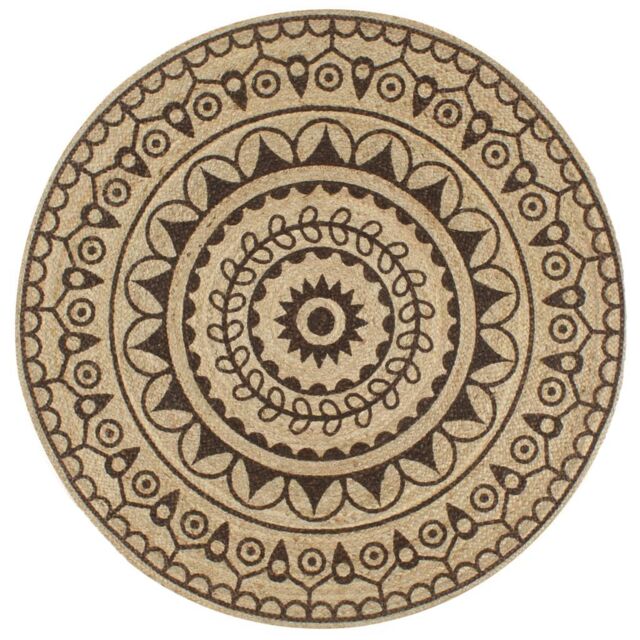 Berkfield Home Handmade Rug Jute with Dark Brown Print 150 cm - Size: Medium - image 1