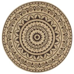 Berkfield Home Handmade Rug Jute with Dark Brown Print 150 cm - Size: Medium - thumbnail 1