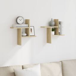 Berkfield Home Durable Wall Shelves 2 pcs Sonoma Oak 38x12x38 cm Engineered Wood in Light Tan - Size: 38 x 12 x 38 cm