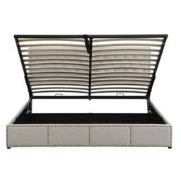 Matteo Upholstered Double Bed - Hydraulic Storage & Rivet Detail - Linen Grey in Light Grey - thumbnail 9