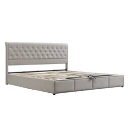 Matteo Upholstered Double Bed - Hydraulic Storage & Rivet Detail - Linen Grey in Light Grey - thumbnail 6