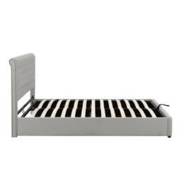 Matteo Upholstered Double Bed - Hydraulic Storage & Rivet Detail - Linen Grey in Light Grey - thumbnail 8