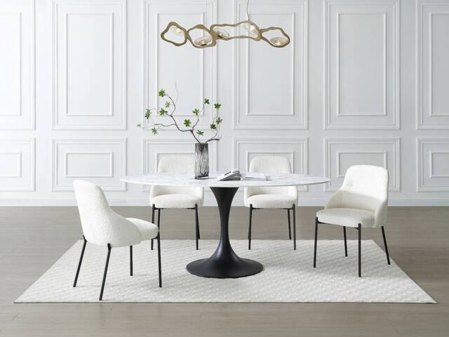 Vente-unique 8-Person Ceramic & Black Metal Dining Table - White Marble Effect - image 1