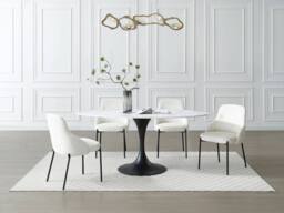 Vente-unique 8-Person Ceramic & Black Metal Dining Table - White Marble Effect - thumbnail 3