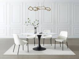 Vente-unique 8-Person Ceramic & Black Metal Dining Table - White Marble Effect - thumbnail 4