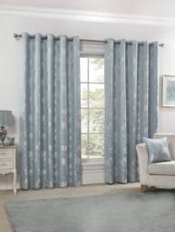 New Edge Blinds English Garden Lined Eyelet Jacquard Curtains in Duck Egg Blue - Size: 228 cm width x 183 cm drop - thumbnail 4