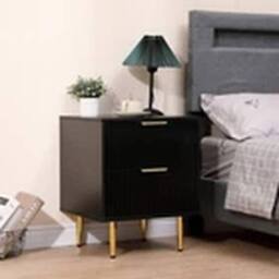Havendro Bedside Cabinet 2 Drawers, White/Black, Gold Legs - Bedroom Chest in Black - thumbnail 2