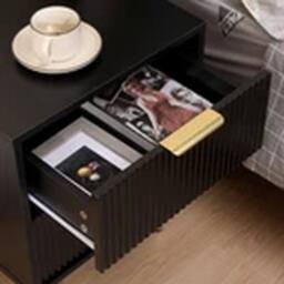 Havendro Bedside Cabinet 2 Drawers, White/Black, Gold Legs - Bedroom Chest in Black - thumbnail 3