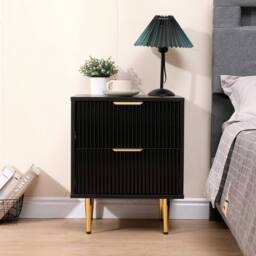 Havendro Bedside Cabinet 2 Drawers, White/Black, Gold Legs - Bedroom Chest in Black - thumbnail 1