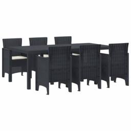 Berkfield Home 7 Piece Garden Dining Set with Cushions Anthracite Poly Rattan - thumbnail 1