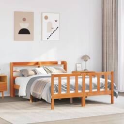 Berkfield Home Bed Frame with Headboard without Mattress Wax Brown 150x200 cm King Size - thumbnail 1