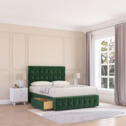 Sloomy Berlin Divan Bed Set With 2 drawers Footend - Plush Velvet in Emerald - Size: Small Double - thumbnail 2