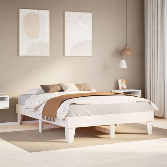 Berkfield Home Bed Frame without Mattress White 150x200 cm King Size Solid Wood Pine - image 1