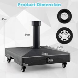 Costway Patio Umbrella Base Heavy-duty Market Stand w/4 Universal Wheels in Black - thumbnail 2