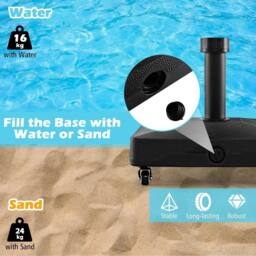 Costway Patio Umbrella Base Heavy-duty Market Stand w/4 Universal Wheels in Black - thumbnail 8