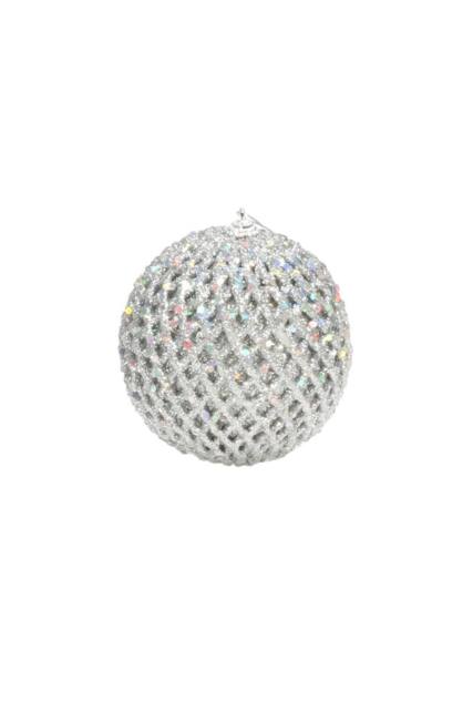 KDMD Silver Glitter & Sequin Bauble Dia10cm 2 Pack - image 1