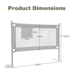 Costway 145 cm Toddler Bed Rail Infant Safety Bed Guardrail in Grey - thumbnail 2