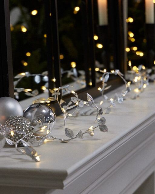 Dibor Silver Leaves Pre-Lit String Xmas Table Christmas Garland 2m - image 1