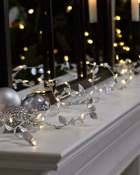 Dibor Silver Leaves Pre-Lit String Xmas Table Christmas Garland 2m