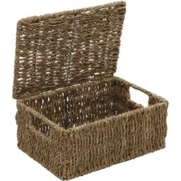 MANTRARAJ Seagrass Set of 4 Rectangular Lidded Storage Baskets Hamper Basket With Lid in Brown - thumbnail 5
