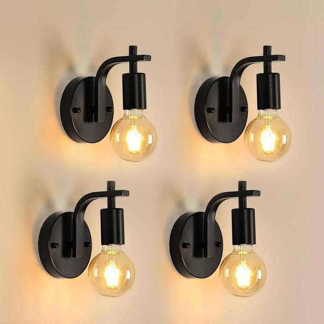 Goeco 4 Packs Industrial Indoor Wall Light, Vintage Iron Wall Lamp, E27 in Black - image 1