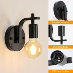Goeco 4 Packs Industrial Indoor Wall Light, Vintage Iron Wall Lamp, E27 in Black - thumbnail 7