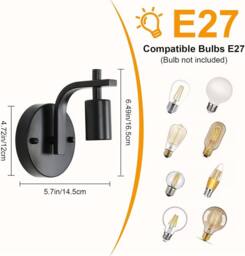 Goeco 4 Packs Industrial Indoor Wall Light, Vintage Iron Wall Lamp, E27 in Black - thumbnail 5