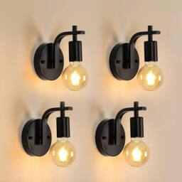 Goeco 4 Packs Industrial Indoor Wall Light, Vintage Iron Wall Lamp, E27 in Black