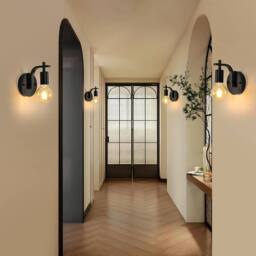 Goeco 4 Packs Industrial Indoor Wall Light, Vintage Iron Wall Lamp, E27 in Black - thumbnail 4