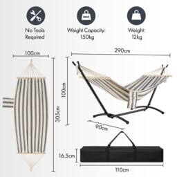 VonHaus 1 Person Freestanding Outdoor Hammock with Stand in White - Size: 1 Pack - thumbnail 9
