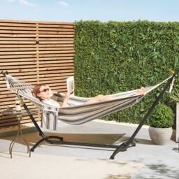 VonHaus 1 Person Freestanding Outdoor Hammock with Stand in White - Size: 1 Pack - thumbnail 1