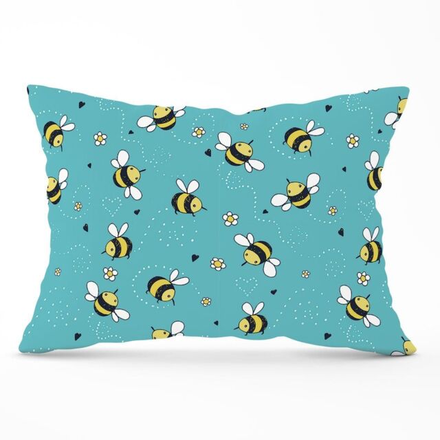 Warren Reed - Designer Hand Drawn Busy Bees Cushions in Blue - Size: 45 cm x 45 cm - image 1
